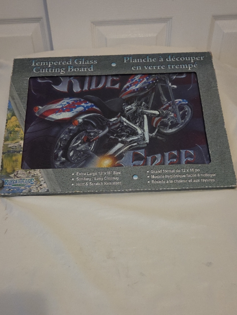 Tempered Glass Cutting Board with American Flag Motorcycle Design